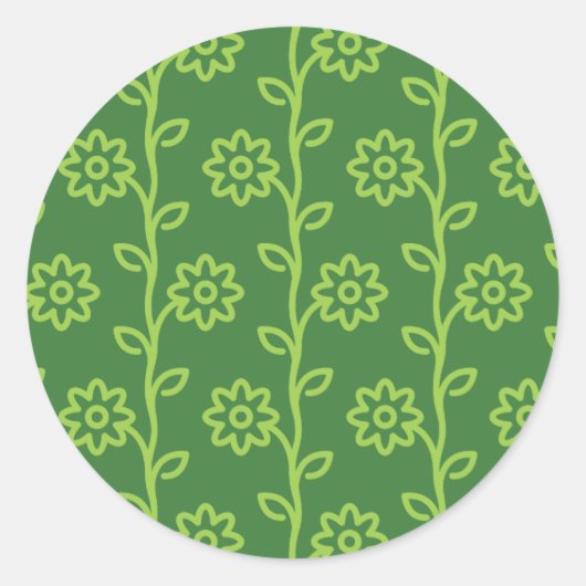Groene vlakke bloem tuin patroon ronde sticker (Voorkant)