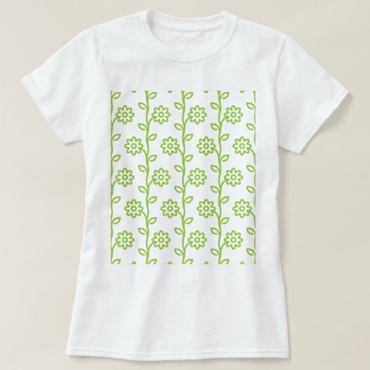 Groene vlakke bloem tuin patroon t-shirt (Design voorkant)