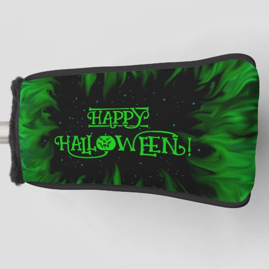 Groene vlammen in de sterrenhemel golfheadcover (Voorkant)