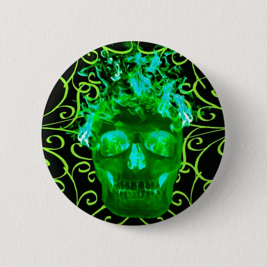 Groene vlammende schedel Button (Voorkant)