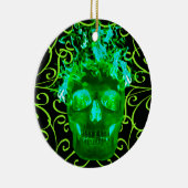 Groene Vlammende Schedel Versiering Keramisch Ornament (Rechts)