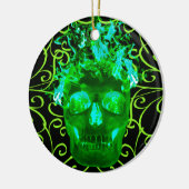 Groene Vlammende Schedel Versiering Keramisch Ornament (Links)