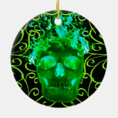 Groene Vlammende Schedel Versiering Keramisch Ornament (Achterkant)