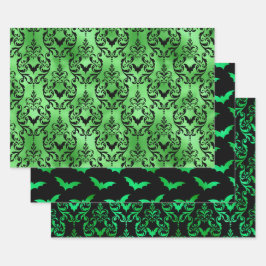 Groene Vleermuis Halloween Damast Patronen Inpakpapier Vel
