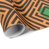 Groene Vlek Zwart Labyrint Patroon op Aangepaste K Cadeaupapier (Rol Hoek)