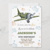 Groene Vliegtuig Verjaardag uitnodigingen (Voorkant)