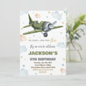 Groene Vliegtuig Verjaardag uitnodigingen (Staand voorkant)