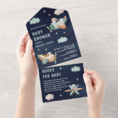 Groene Vliegtuigen Navy Blue Baby shower All In One Uitnodiging (Afscheurbaar)