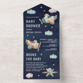 Groene Vliegtuigen Navy Blue Baby shower All In One Uitnodiging (Binnen)