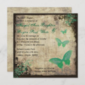 Groene  Vlinder bruiloft uitnodiging (Voorkant / Achterkant)