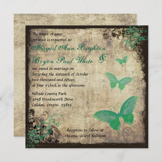 Groene Vlinder bruiloft uitnodiging (Voorkant / Achterkant)