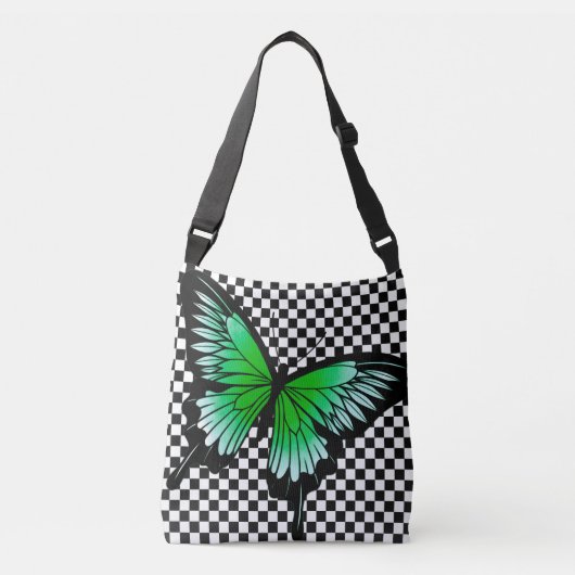 Groene Vlinder Checker Schoudertas Totetas Crossbody Tas (Voorkant)
