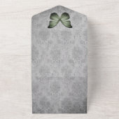 Groene  vlinder Damask bruiloft All In One Uitnodiging (Buitenkant)