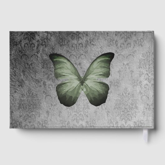 Groene  vlinder Damask bruiloft Gastenboek (Achterkant)