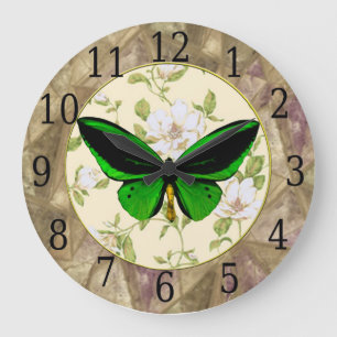 Groene vlinder en Dogwood Flowers Clock Grote Klok