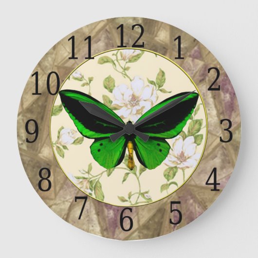 Groene vlinder en Dogwood Flowers Clock Grote Klok (Voorkant)