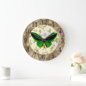Groene vlinder en Dogwood Flowers Clock Grote Klok (Huis)