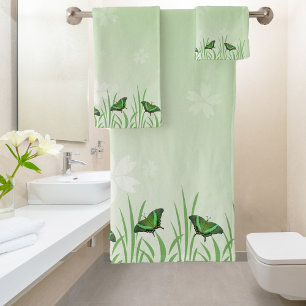 Groene vlinder lichtgroen - romantisch bad handdoek