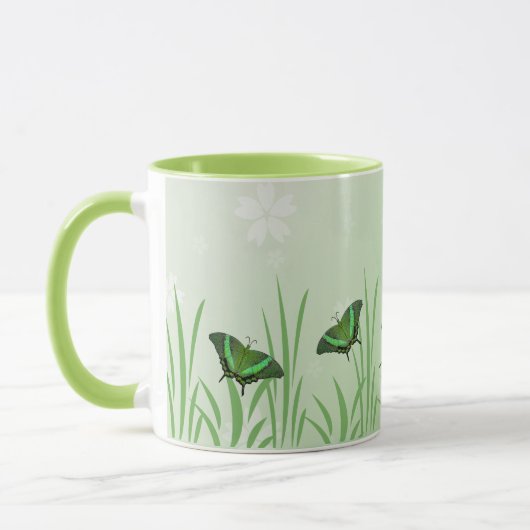 Groene vlinder lichtgroen - romantisch mok (Links)