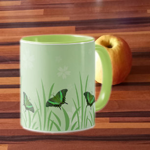 Groene vlinder lichtgroen - romantisch mok