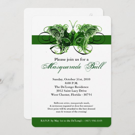 Groene Vlinder Maskerade Masker Kostuum Halloween Kaart (Voorkant / Achterkant)