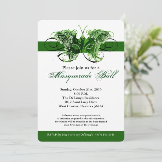 Groene Vlinder Maskerade Masker Kostuum Halloween Kaart (Staand voorkant)