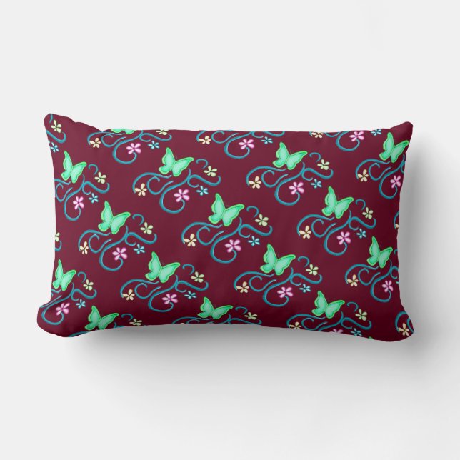 Groene vlinder met lentevloervloer Lumbar Pillow Kussen (Voorkant)
