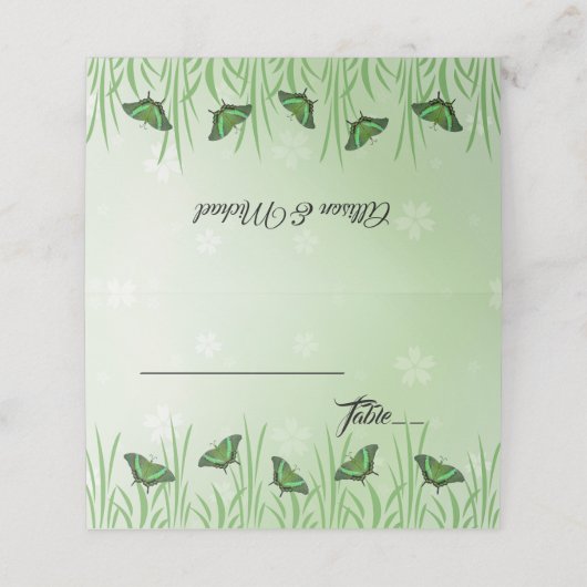 Groene vlinder met lichtgroen - bruiloft plaatskaartje (Buitenkant ongevouwen)