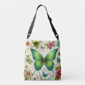 Groene vlinder omringd door bloemen crossbody tas (Achterkant)
