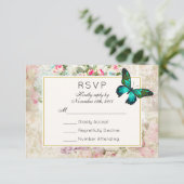 Groene Vlinder op  Collage Wedding RSVP (Staand voorkant)