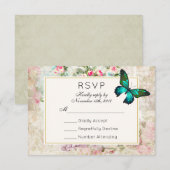 Groene Vlinder op  Collage Wedding RSVP (Voorkant / Achterkant)