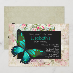 Groene Vlinder op een  Collage Verjaardag Kaart