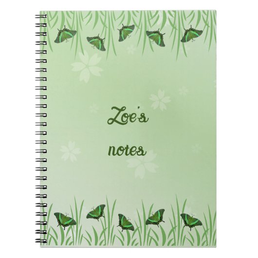 Groene vlinder op lichtgroen - aanpasbaar notitieboek (Voorkant)