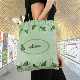 Groene vlinder op lichtgroen - aanpasbaar tote bag