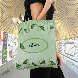 Groene vlinder op lichtgroen - aanpasbaar tote bag