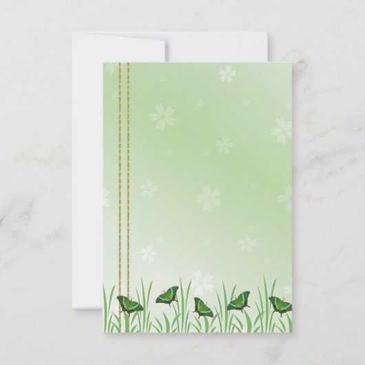 Groene vlinder op lichtgroen - bedankkaart (Achterkant)