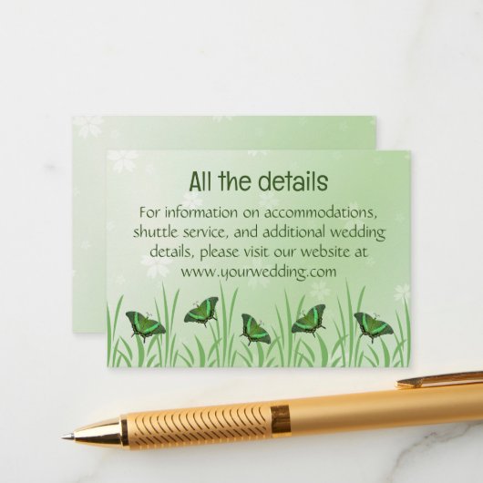 Groene vlinder op lichtgroen - informatiekaartje (Voorkant / Achterkant in situ)