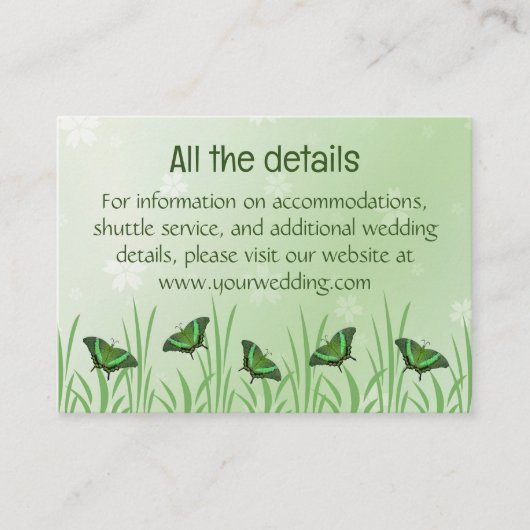 Groene vlinder op lichtgroen - informatiekaartje (Voorkant)