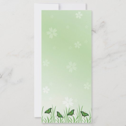 Groene vlinder op lichtgroen - menukaart (Achterkant)