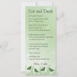Groene vlinder op lichtgroen - menukaart
