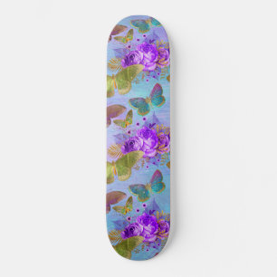 Groene Vlinder Paarse Rozen Tuin Patroon Persoonlijk Skateboard