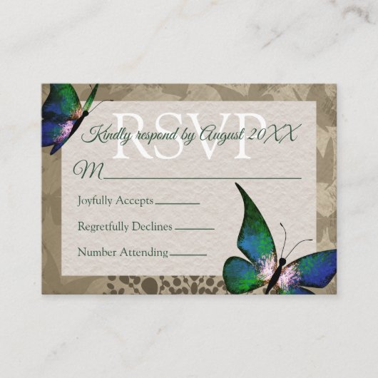  groene vlinder Quinceañera RSVP-kaart Advieskaart (Voorkant)
