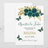 Groene vlinder Quinceanera Save The Date (Voorkant / Achterkant)