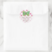 Groene Vlinder Roze Bloem Retouradres Ronde Sticker (Tas)