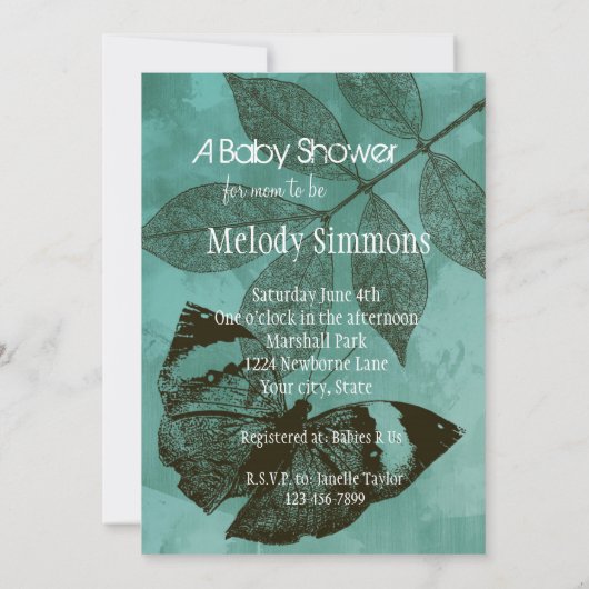 Groene vlinder verlaat Baby shower Kaart (Achterkant)