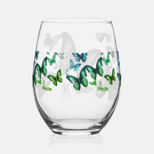 Groene vlinder wijnglas zonder voet (Voorkant)