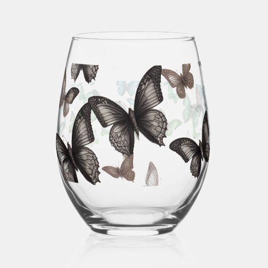 Groene vlinder wijnglas zonder voet (Achterkant)