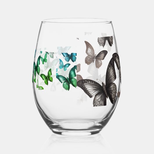 Groene vlinder wijnglas zonder voet (Links)