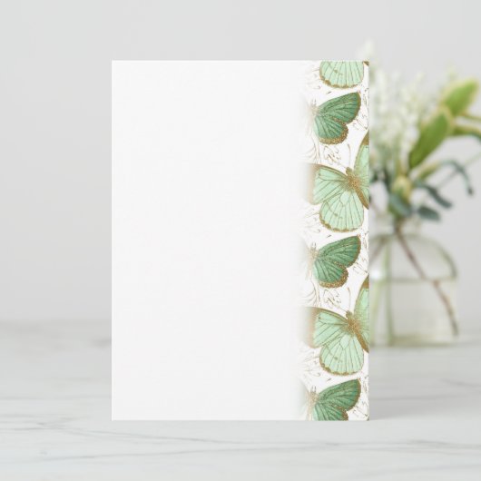 Groene Vlinder Witte Bloem Bloesem Save The Date (Staand voorkant)