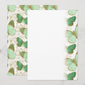 Groene Vlinder Witte Bloem Bloesem Save The Date (Voorkant / Achterkant)